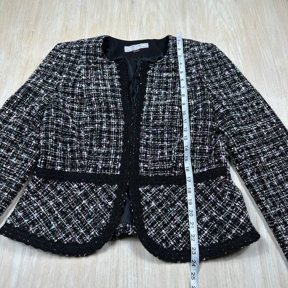 Tahari Black Multicolor Tweed Cropped Elegant Work Open Front Blazer Jacket 12 - Picture 9 of 14